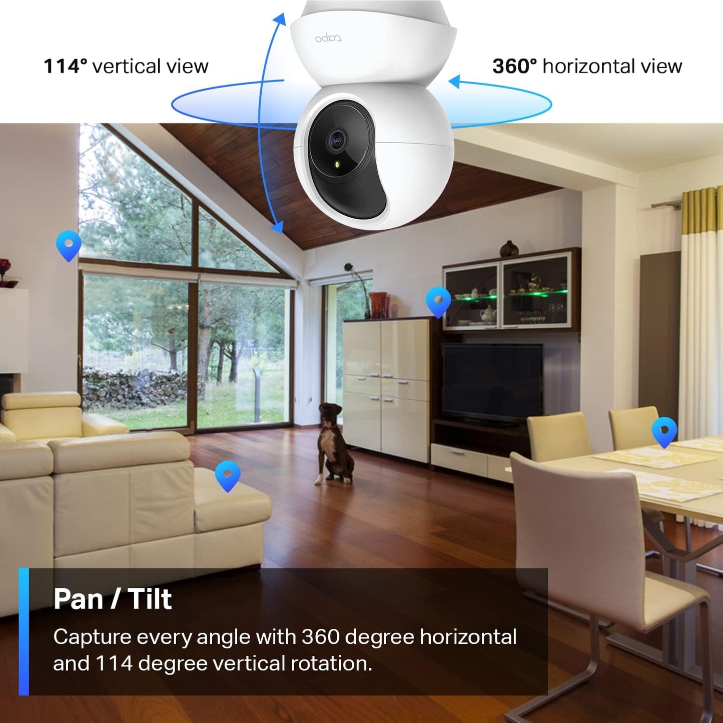 Tapo 2K Indoor Pan/Tilt Wired Security Camera - Works as a Baby Monitor & Pet Camera, Motion Detection, 2-Way Audio, Siren, Night Vision, Subscription-Free Local Storage or Optional Cloud, C210