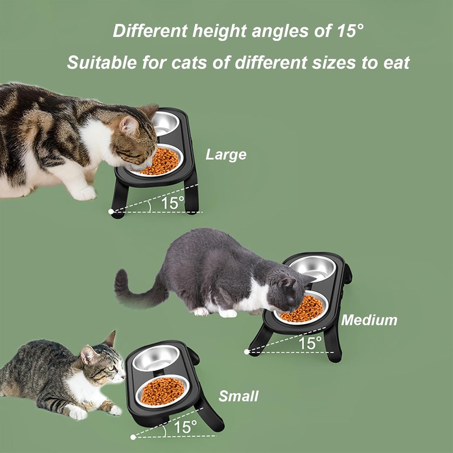 Elevated Dog Bowls, Raised Cat Bowl Stand Feeder with 3 Adjustable Heights, Durable Dog Food Bowl with 2 Stainless Steel Food and Water Bowls for Pets Puppy Medium Dogs Cats