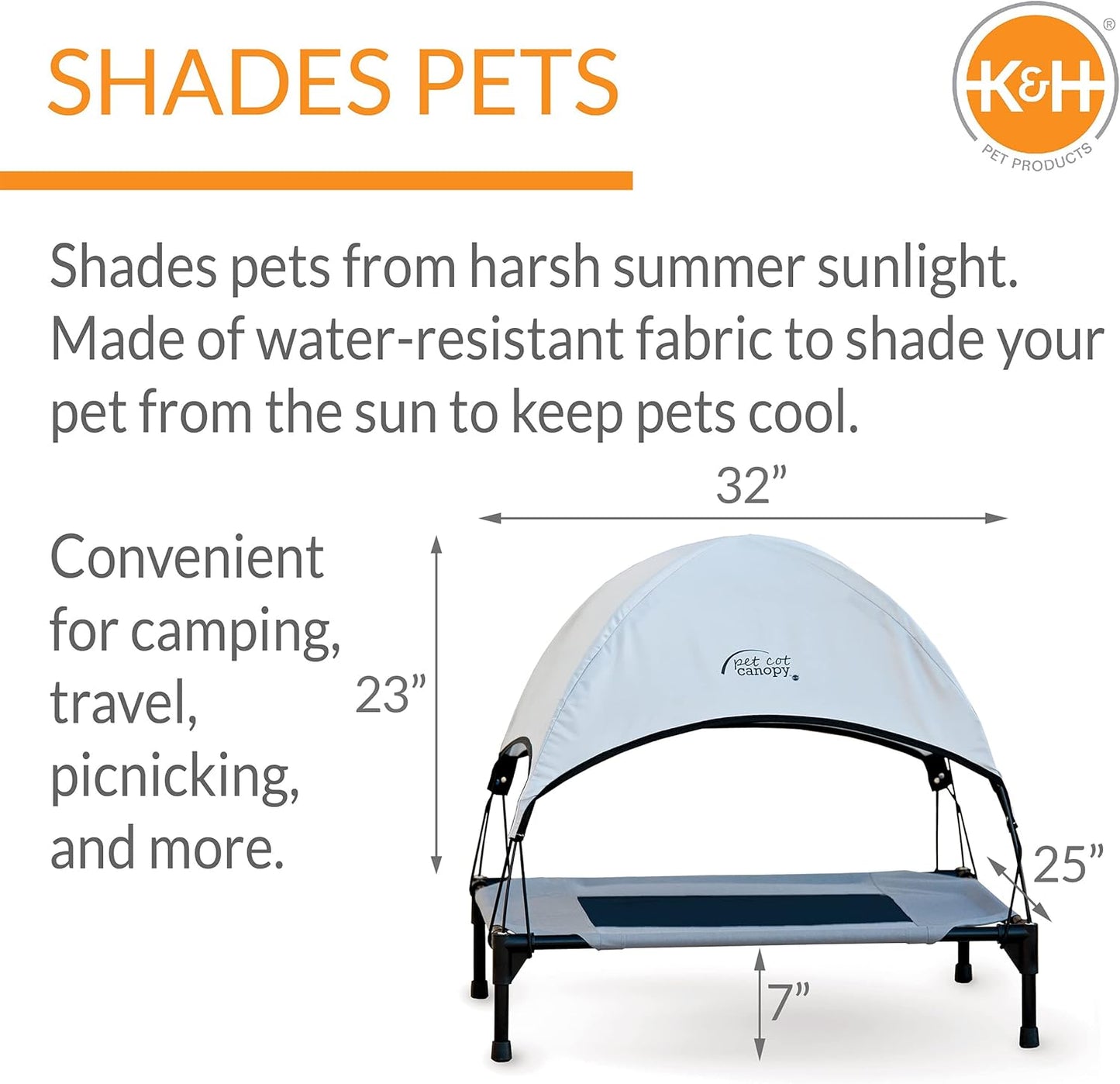 K&H Pet Products Original Pet Cot Elevated Dog Bed & Cot Canopy, Chocolate/Black Mesh, Gray