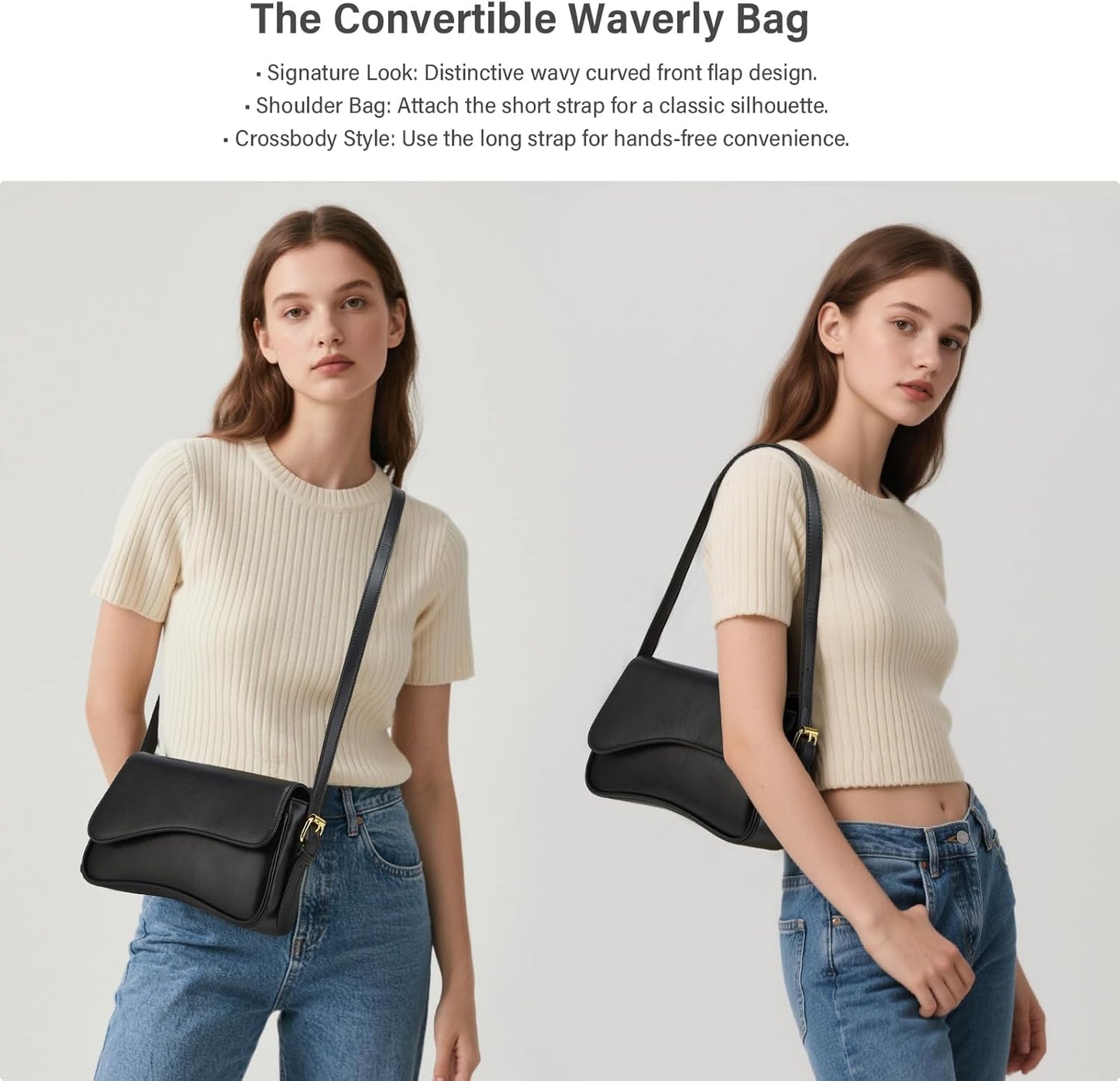 Shoulder Bag for Women Y2K Crossbody Purse PU Leather Underarm Handbag 2 Adjustable Strap for Daily Commute Travel