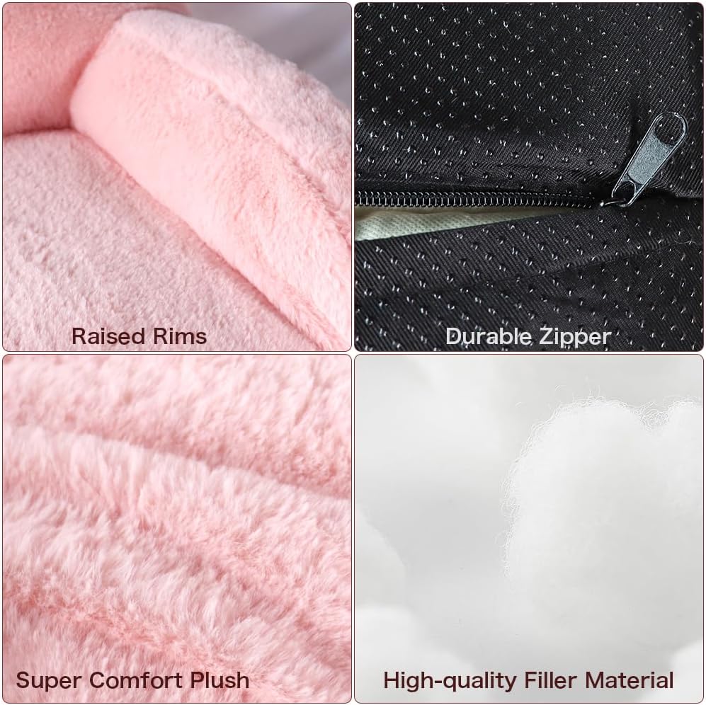 pawstrip Cat Couch Bed with Removable Cover Washable Pink Small Dog Bed Soft Plush Pet Sofa for Indoor Cats Cute Princess Puppy Cushion, Non-Slip Bottom (Pink, 30x21x12 inch)