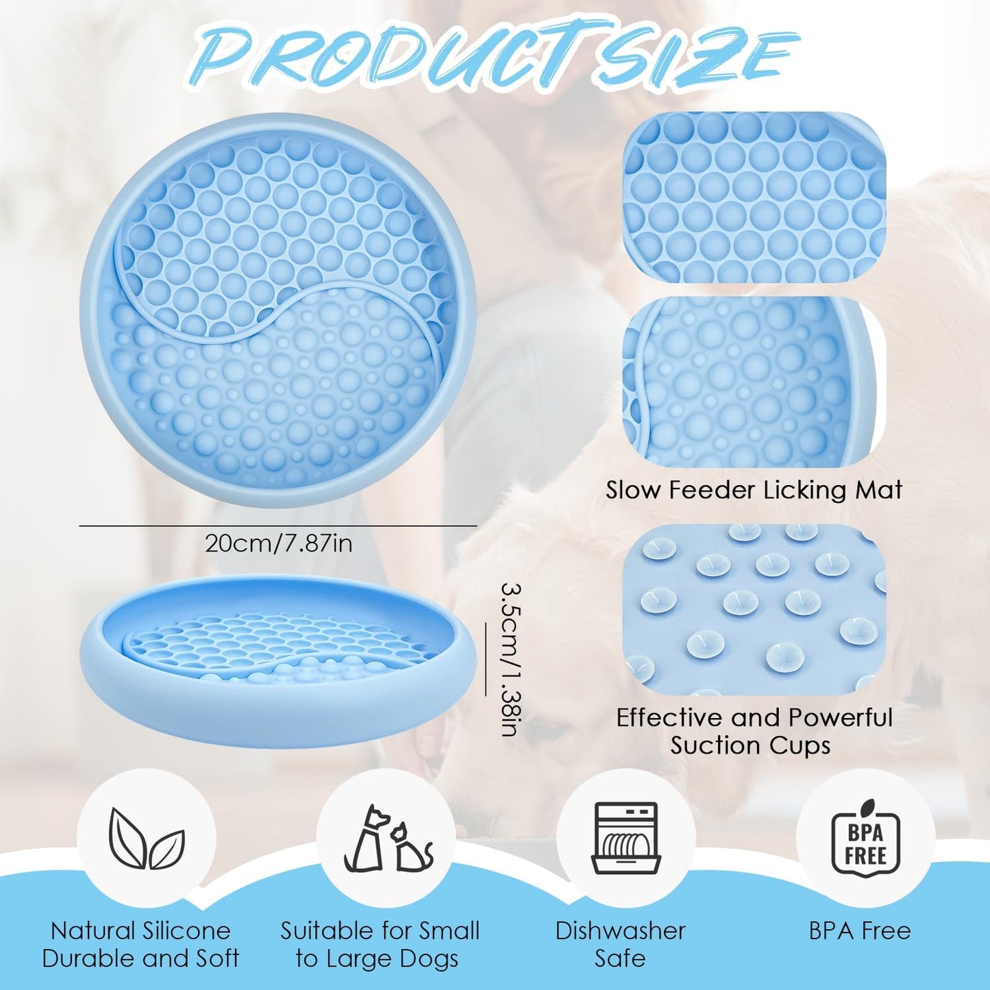 Dog Lick Bowl - Non-Slip Slow Feeder & Licking Mat, Interactive Pet Enrichment Toy for Anxiety Relief and Boredom, BPA Free Silicone Treat Dispenser (Light Blue)