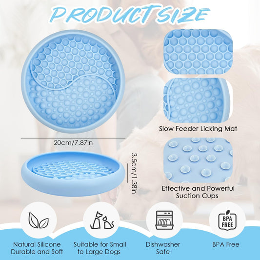 Dog Lick Bowl - Non-Slip Slow Feeder & Licking Mat, Interactive Pet Enrichment Toy for Anxiety Relief and Boredom, BPA Free Silicone Treat Dispenser (Light Blue)