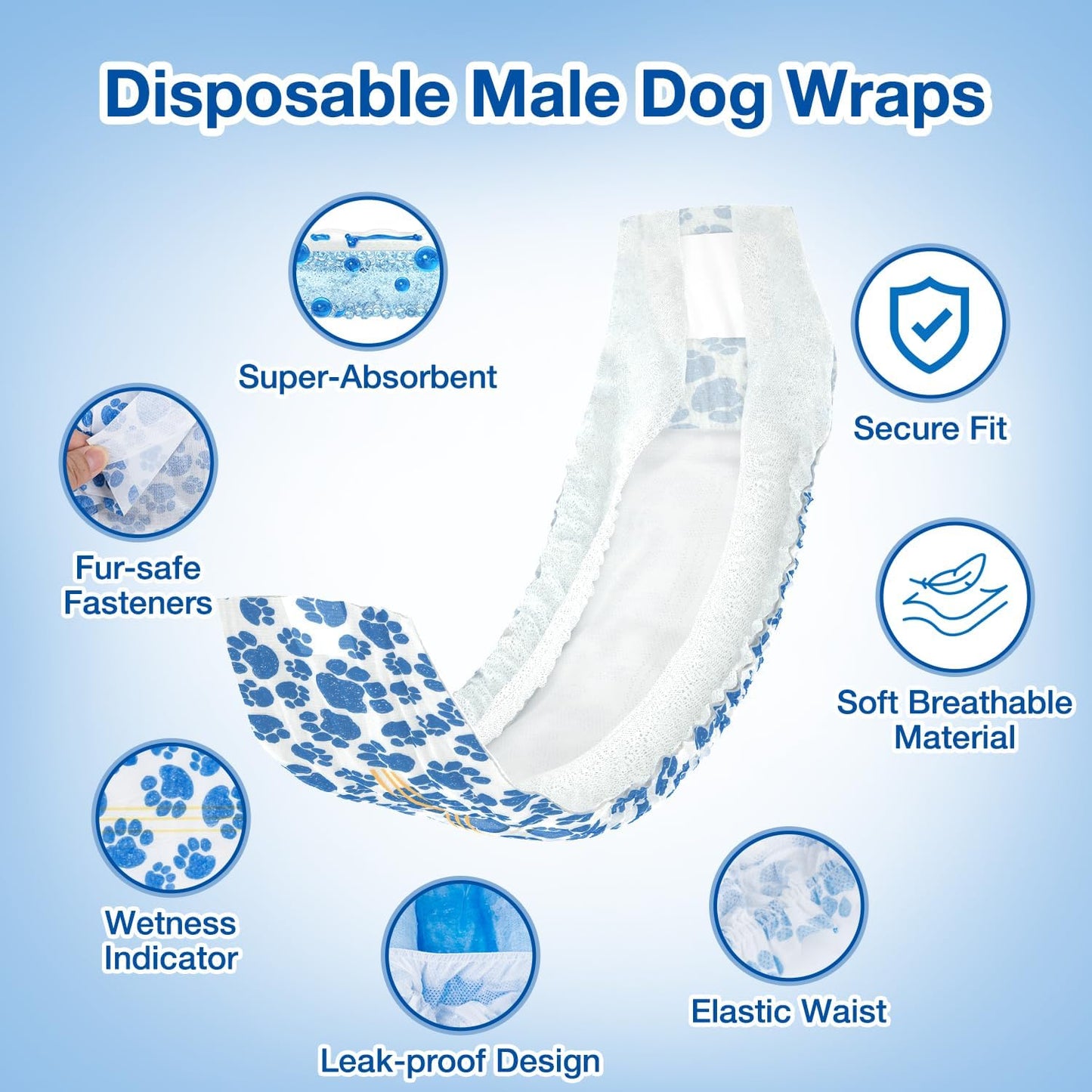 Dono Dog Diapers Male Disposable Male Dog Wraps 40ct Doggie Diapers Wetness Indicator Leak-Proof Dog Belly Wraps, Rapid-Dry Gel Technology Puppy Diapers for Excitable Urination Incontinence, Medium