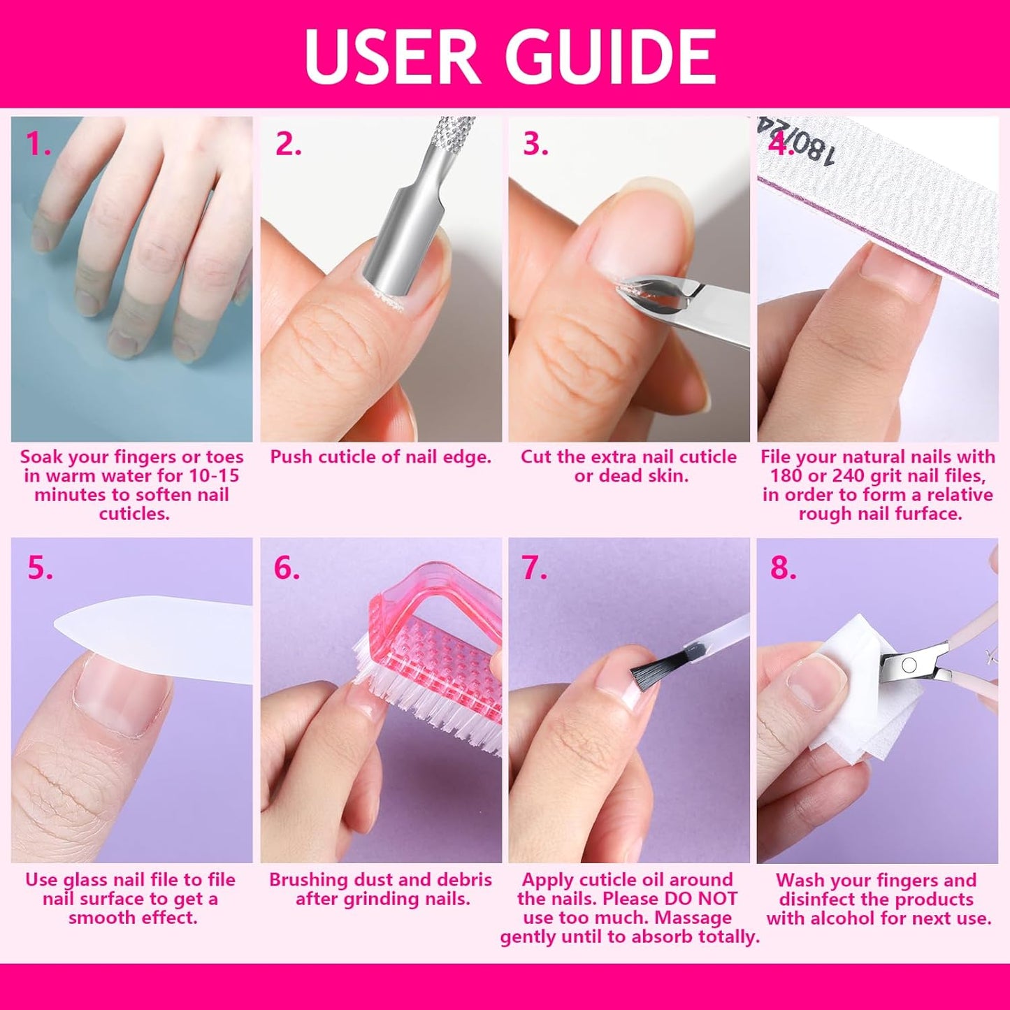 FANDAMEI Manicure Kit For Women, Nail Care Kit With Glass Nail File, 5pcs 180/240 Grit Nail Files For Natural Nails, Cuticle Oil, Cuticle Trimmer, Cuticle Pusher, Manicure Set, Nail Kit, Nail Prep Kit