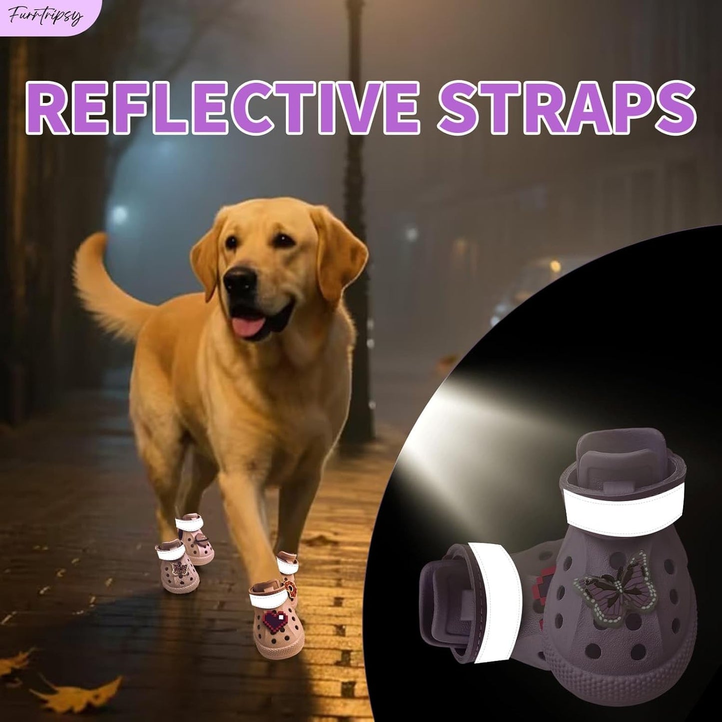 Dog Shoes,Non-Slip Waterproof Sandals for Hot Pavement, Breathable Perforated Boots,Adjustable Straps Dog Rain Booties for Summer Beach and Rainy Day(Purple,#6)