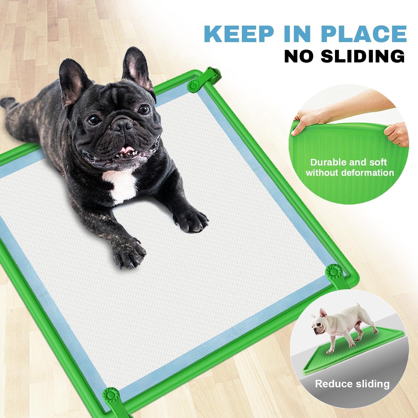 Pee Pad Holder, Puppy Pad Holder, 24" x 24" Heavy Silicone Pee Tray Mat for Dogs with Clips, Reusable, High Edge, Leak-Proof Toilet Training Pad for Potty, Doggy Baby, Cat, Rabbit Pets