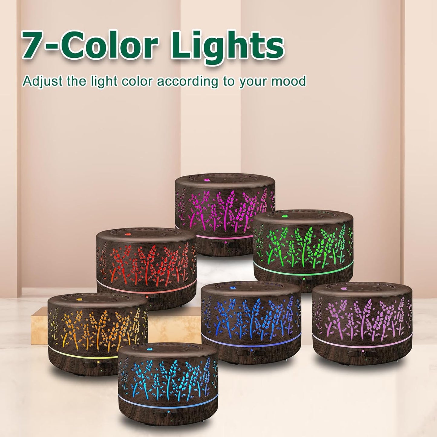 Diffusers for Essential Oils Large Room,600ml Essential Oil Diffusers for Home,Waterless Auto Off 7 Colors Changed 3 Mist Modes,Cool Mist Humidifiers for House Bedroom Decor,Gifts,Dark Wood