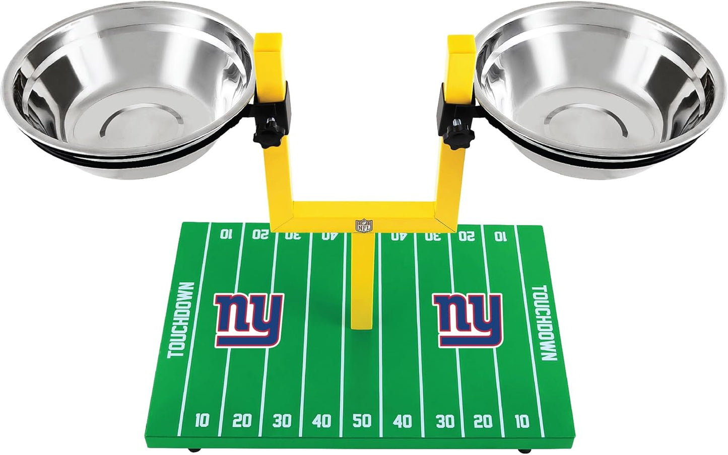 NFL New York Giants Goalpost Football Field Dog Feeder – Adjustable Elevated Dog Bowls with Stand, 2 Stainless Steel Bowls, Non-Slip Rubber Feet, Raised Pet Feeder for Large & Small Dogs, Cats.