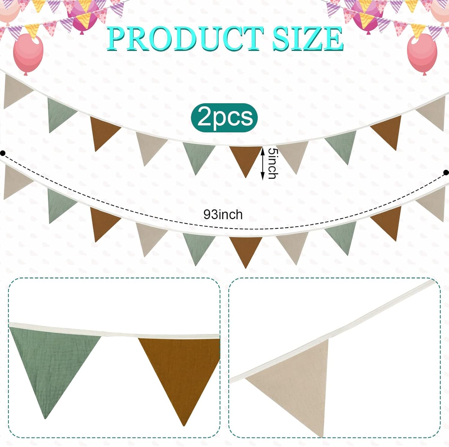Oudain 2 Pcs Pennant Banner Flags Nursery Garland Triangle Bunting Flags Playroom Wall Decor Banner for Nursery Baby Shower Birthday Boho Wedding Party Event, Each 7.75 ft(Retro Color)