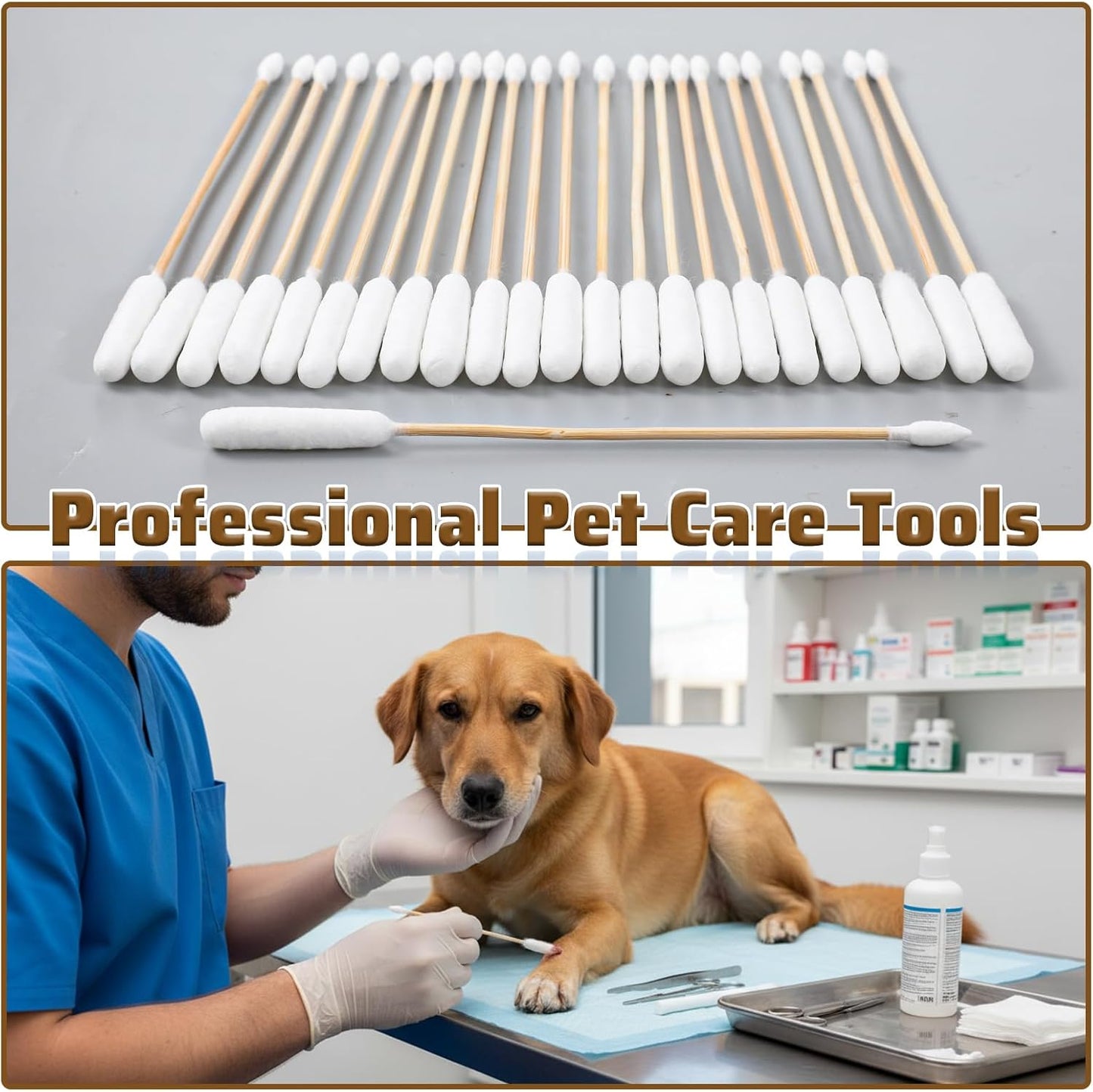 100 Pcs Double Sided Dog Ear Swabs Long Cotton Swabs Tips Cat Dog Ear Cleaner Long Cotton Swab Double Tip Soft Cottons Swab Ears Cleaning for Dogs' Ears Pet Grooming Bathroom Travel Use