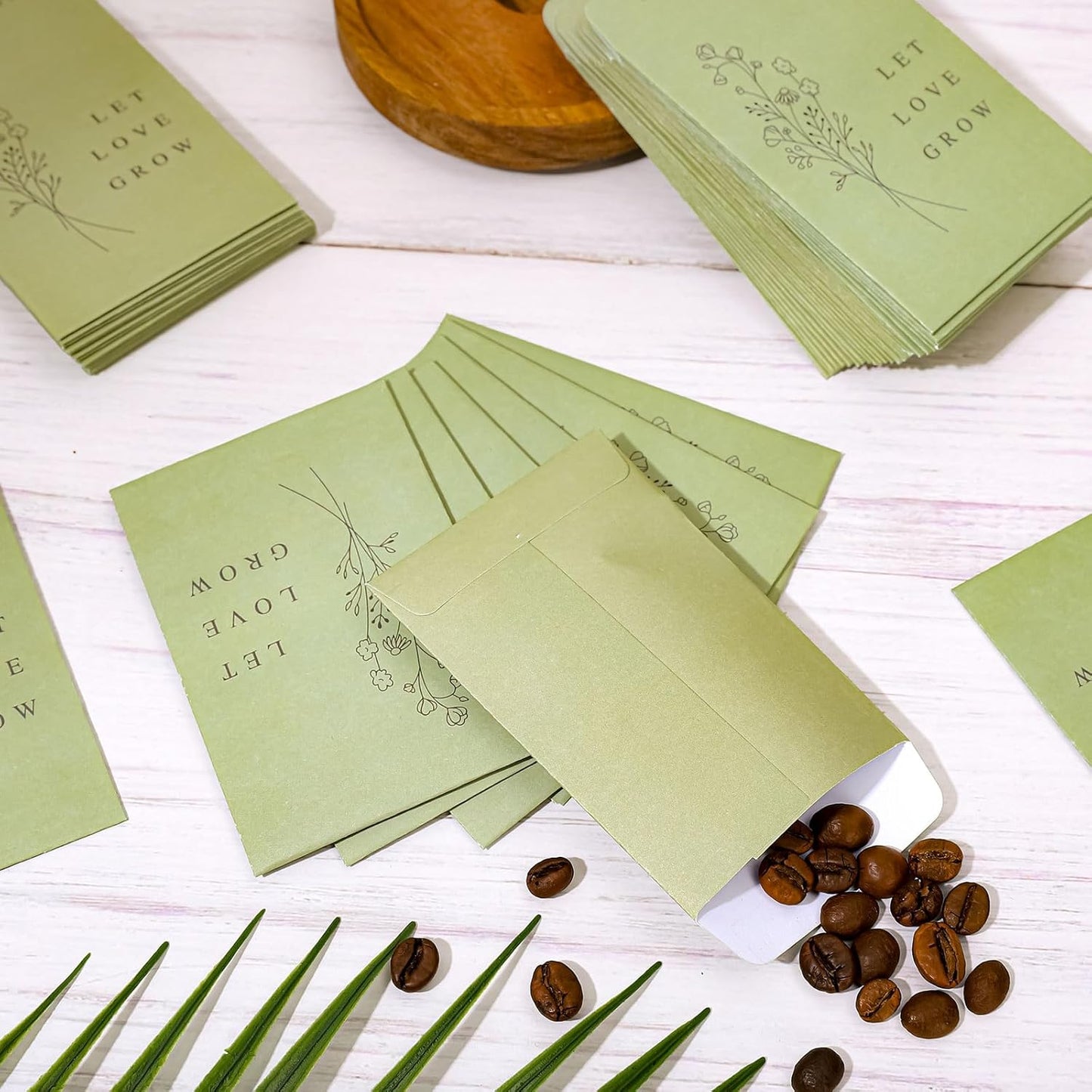 Whaline 200 Pcs Self Adhesive Wedding Favor Seed Packets Let Love Grow Green Envelope Minimalist Storage Pockets for Garden Office Gift Party Supplies, 3.5 x 2.4 Inch