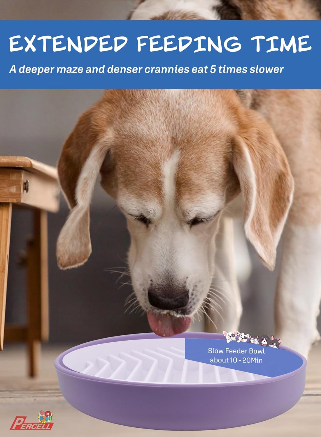 Slow Feeder Dog Bowl with Suction Cups - Non-Slip Silicone Strip Maze Design for Dogs (Purple)