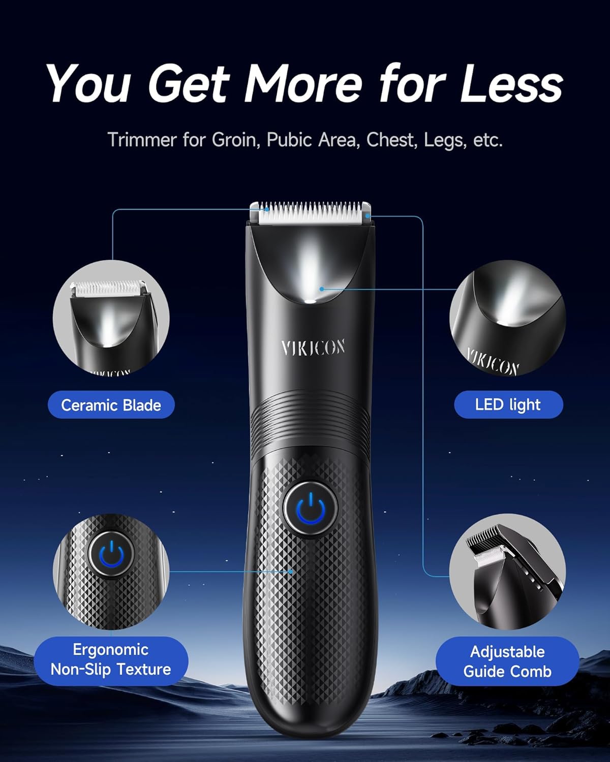 Manscape Trimmer for Men - No Nicks Electric Razor-Shaver for Balls/Pubic/Groin/Legs/Chest Hair Removal w/Light & Ceramic Blade, IPX7 Waterproof Full Body Hair Groomer USB-C Charging, Gifts for men