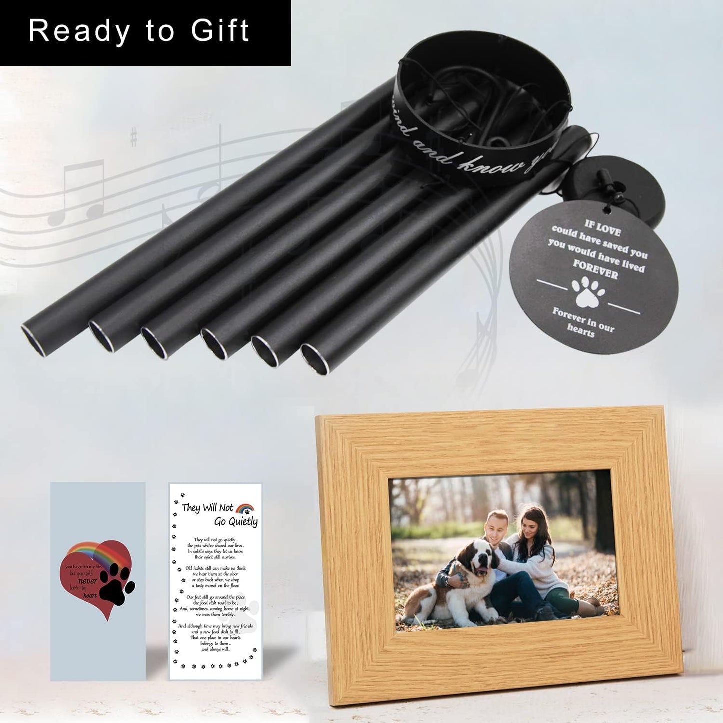 Pet Memorial Wind Chime, 30 Inches Paw Print Pet Remembrance Gift to Honor and Remember a Dog, Cat, or Other Pet, Premium Metal Wind Chime, Black