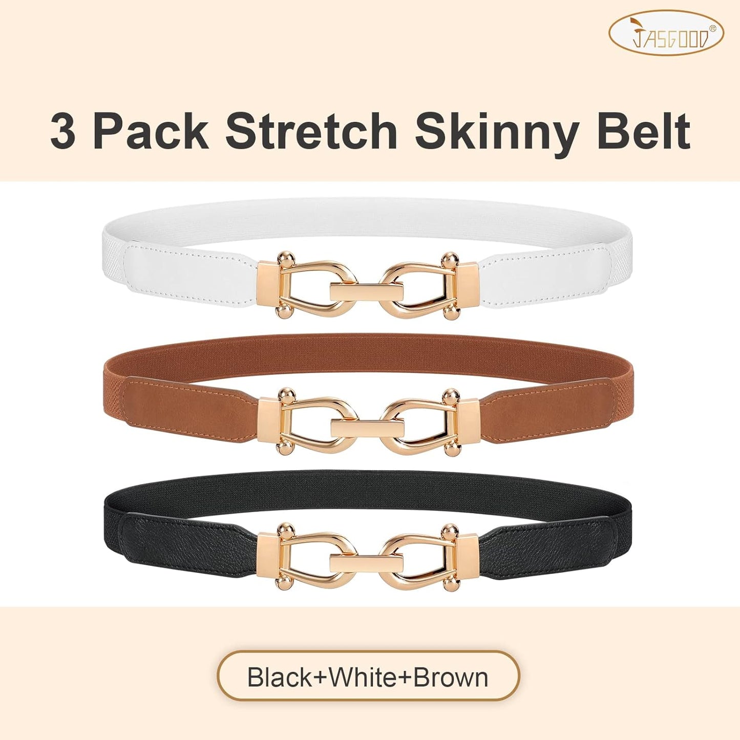 JASGOOD Women Stretchy Waist Belt Retro Elastic Skinny Belt for Ladies with Gold Buckle