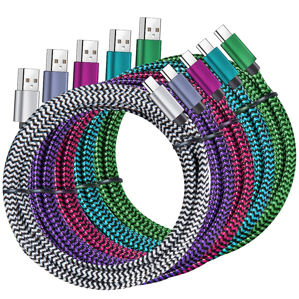 USB Type c Cable, 5 Pack (6FT) Nylon Braided USB C Cables 3A Fast Charging Charger for Samsung Galaxy S9/S8 Note8/9 20 10 S21 S20 S10 Plus C Cord