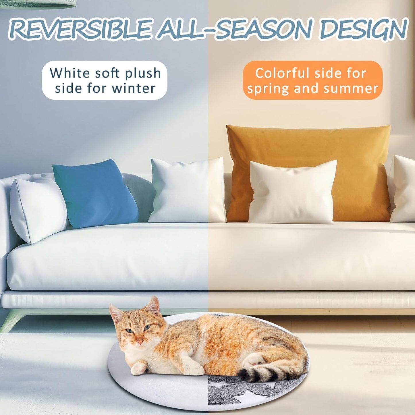 VitalCozy 2 Pack Self Heating Cat Pad Self Heating Cat Bed Machine Washable Heat Pet Mat Reversible Body Thermal Warm Round Dog Bed Crate Blanket for Feral and Indoor Cats(16'',Large Star)