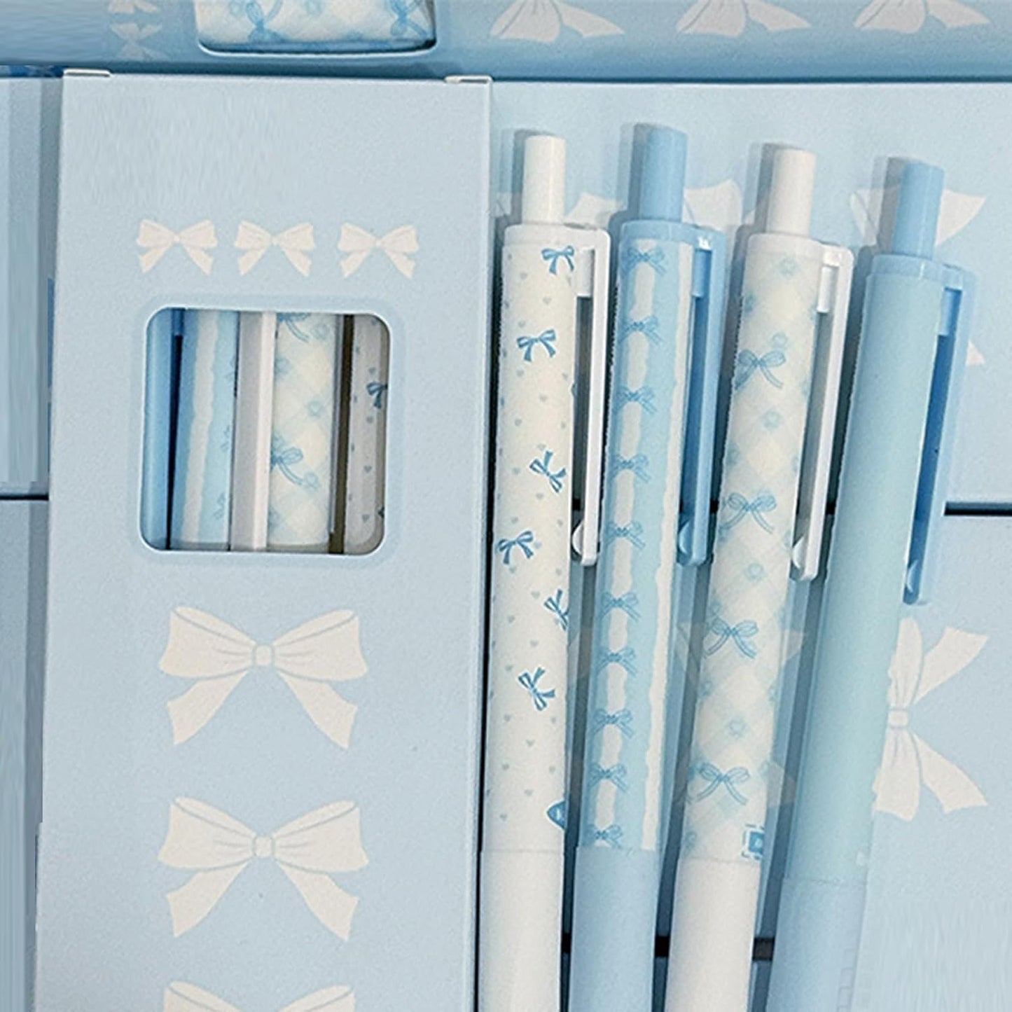4 Pcs Cute Retractable Pens Bowknot Gel Pens 0.5mm Fine Point Black Ink Smooth Writing Pen Office School Supplies Cartoon Kawaii Blue Pen for Women Girls (Blue)