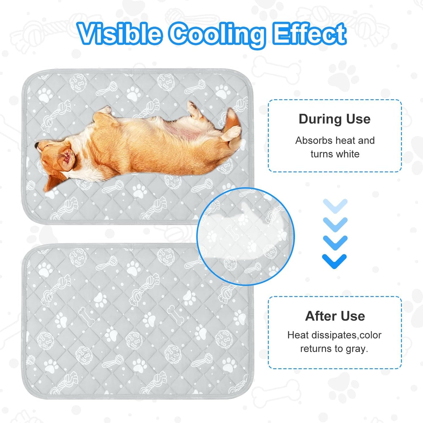MH MYLUNE HOME Self Cooling Mat for Dog, 28”x39”Cool-Chill Cooling Fiber & Endothermic Color Changing Pet Cooling Pad, Foldable & Washable Non-Toxic Summer Pet Blanket