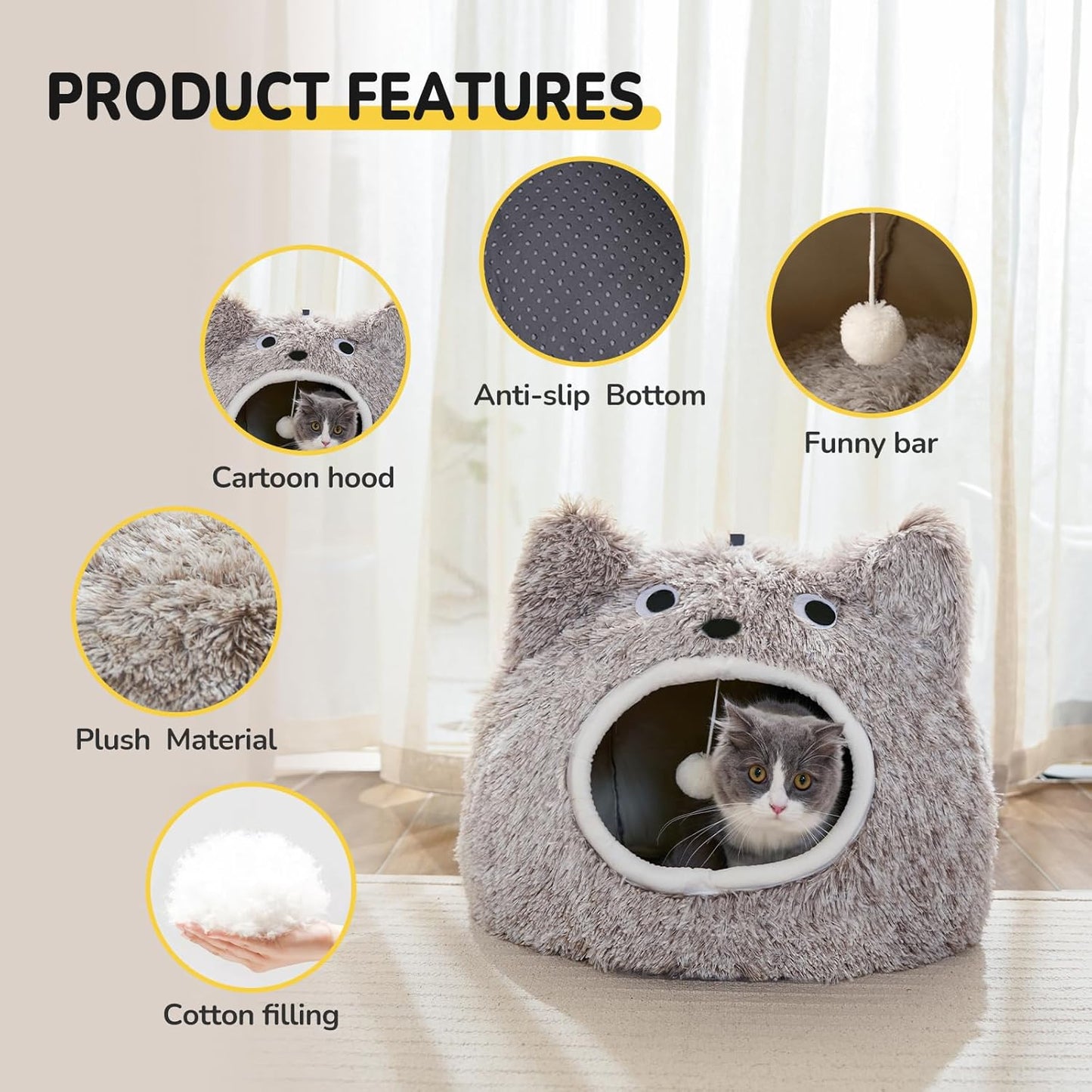 CATISM Cat Bed - Cat Beds for Indoor Cats, Soft Plush Cats Cave, Washable Cave for Kitty