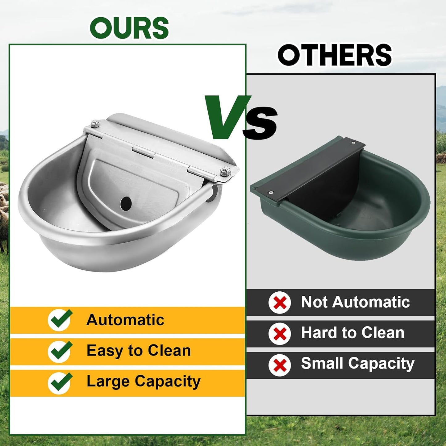 MAOPINER Automatic Water Dispenser, Automatic Waterer Bowl for Dogs, Farm Grade Stainless Stock Waterer Horse Cattle Goat Sheep Dog Water (with Drainage Hole)