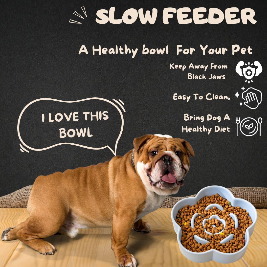 Slow Feeder Dog Bowls Ceramic, Slow Bowl, Slow Eating Healthy Design for Small Medium Size Dogs, Dog Dishes to Slow Down Eating,Anti Gulping (Light Blue, Small)