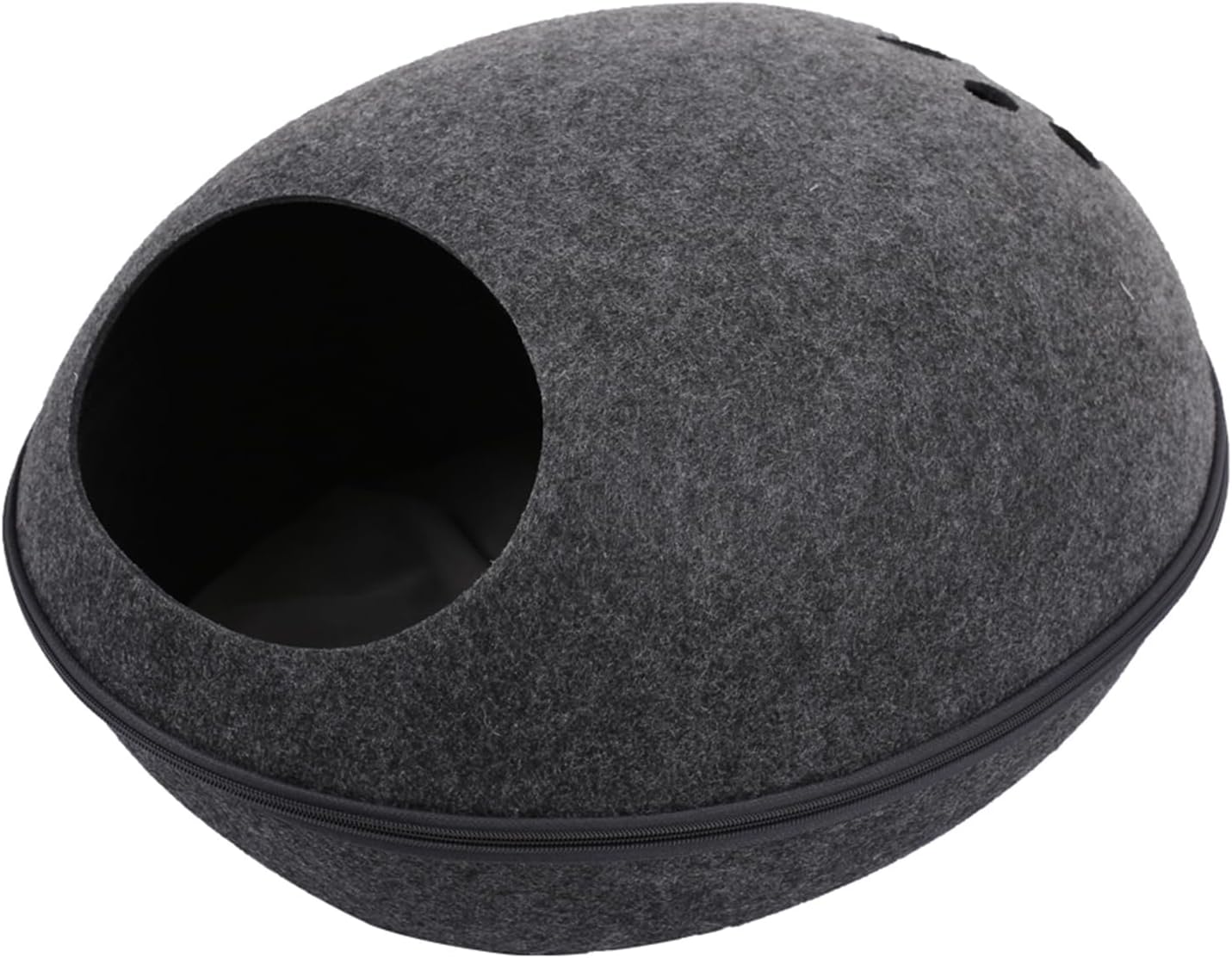 Felt Cat Cave Bed with Removable Cover, Cozy Pet Shelter for Indoor Cats, Zippered Washable Cat House with Roomy Interior, Warm Kitty Hideaway (Grey)