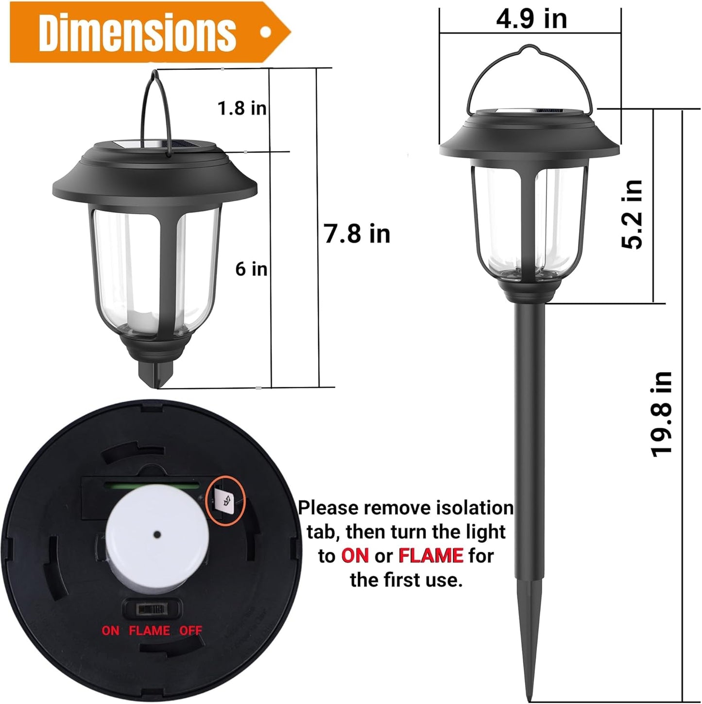 Dynaming Dual Use Solar Flame Lights Outdoor 6 Pack, Solar Flickering Flame Pathway Lights, Hanging Lantern Light, Auto On/Off & Waterproof for Garden Lawn Patio Yard Walkway Deck Driveway