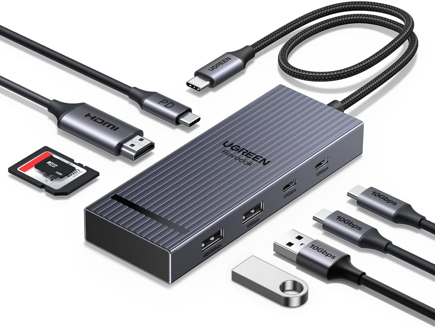 UGREEN Revodok Pro USB C Hub for Laptop 8 in 1 MacBook Docking Station 4K 60Hz HDMI, 100W PD Charging, USB-C & USB-A 10Gbps Data Ports, SD/TF Card Reader for MacBook Pro/Air, iPad Pro, XPS, Thinkpad
