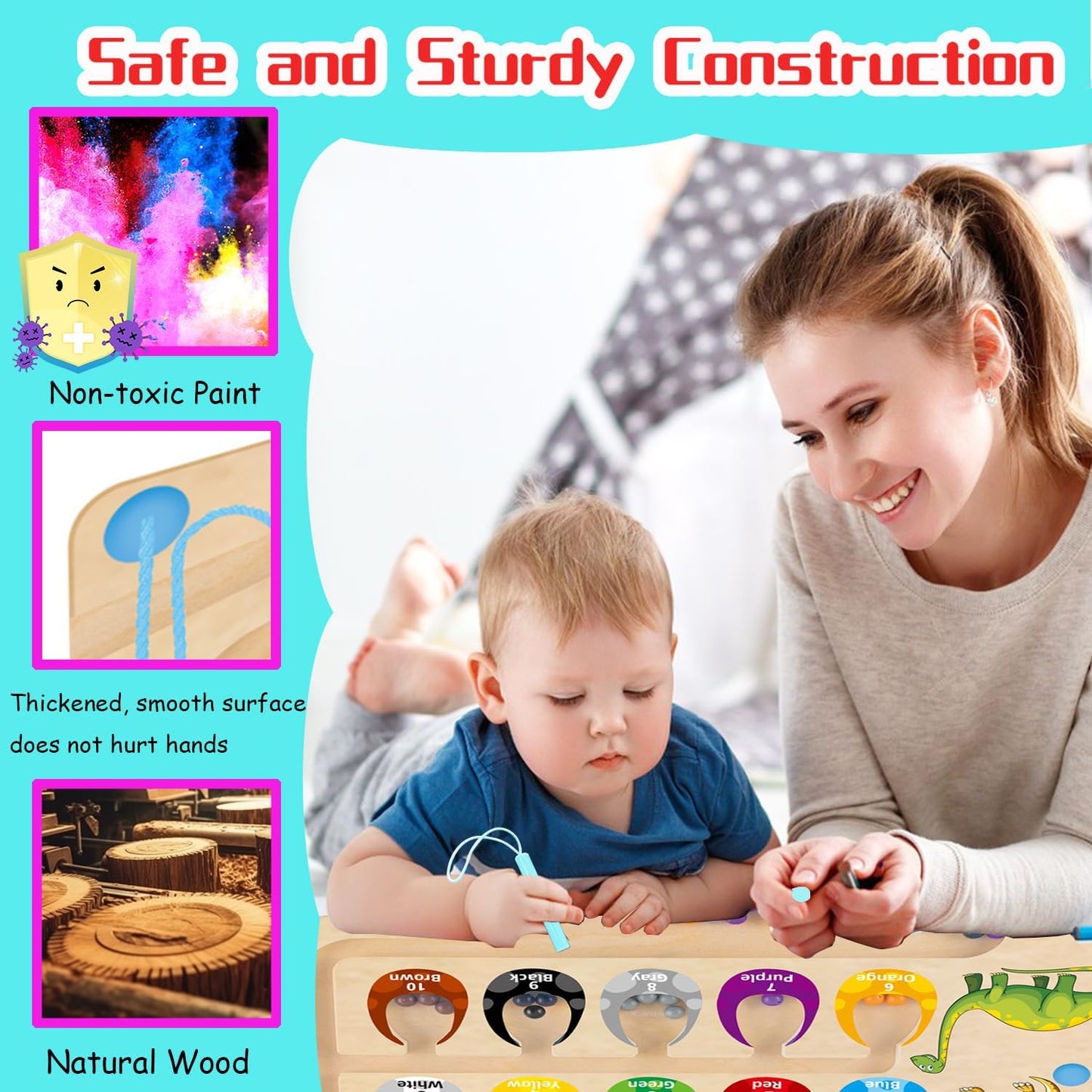 HONGID Dinosaur Toys,Magnetic Color and Number Maze, Montessori Toys for 2 3 4 5 Year Old,Learning Educational Sensory Toys for Toddlers and Kids Boys Girls,Christmas Stocking Stuffers for Kids