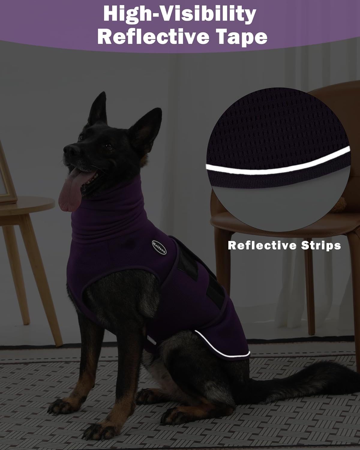 Dog Anxiety Vest with Hood, Skin-Friendly Thunder Jacket for Dogs, All-in-One Dog Calming Shirt with Hood for Thunder, Fireworks, Separation - Keep Pet Calm Without Medicine, Purple, XL