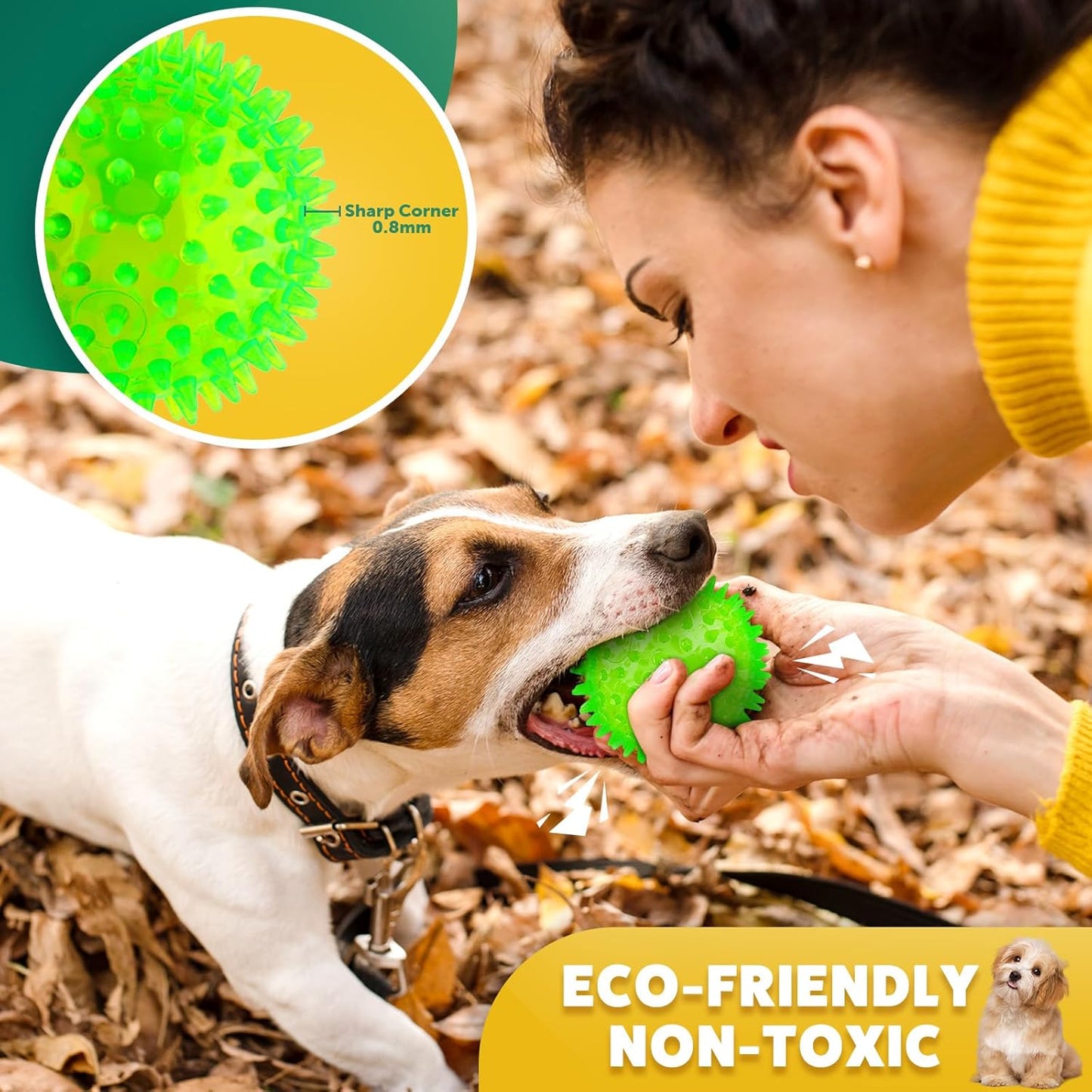 2 Different Functions Interactive Ball for Dogs 2.5” Squeaky Dog Balls Toys and Puppy Teething Chew Toy Balls for Small Dogs for Clean Teeth and Training （5Pcs）