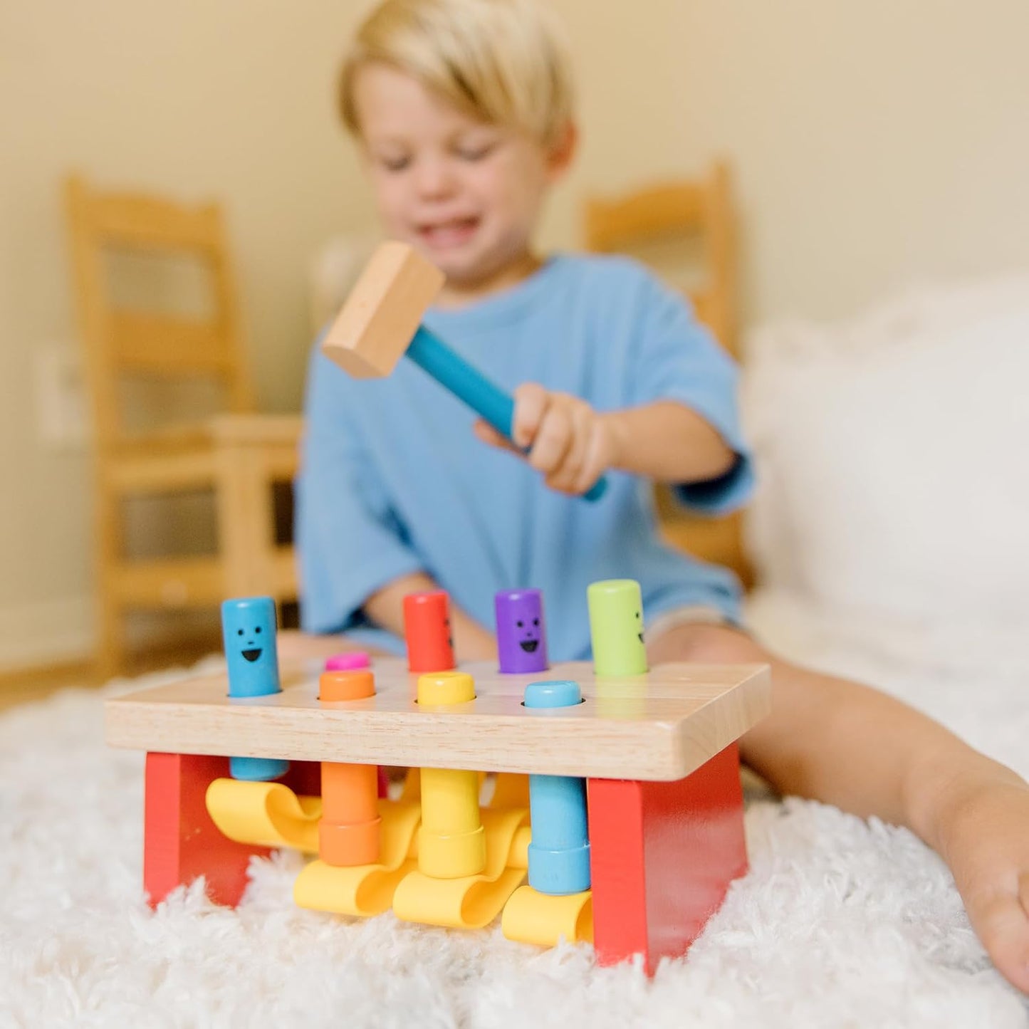 Melissa & Doug Deluxe Pounding Bench Wooden Preschool Learning Toy with Mallet