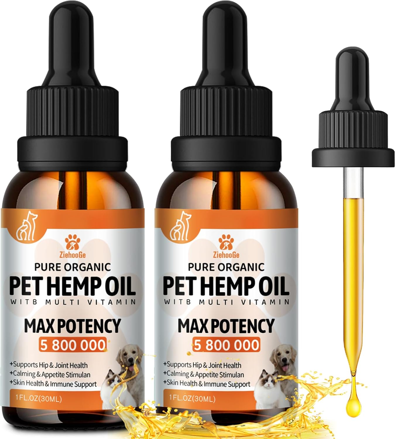 Неmp Oil for Dogs Cats (2-Pack), Organic Dog Anxiеty Relief & Strеss & Pаin Rеlief for Dogs, Supports Hip Joint Health, Rеlaxation & Slеep, Pet Calming Drops