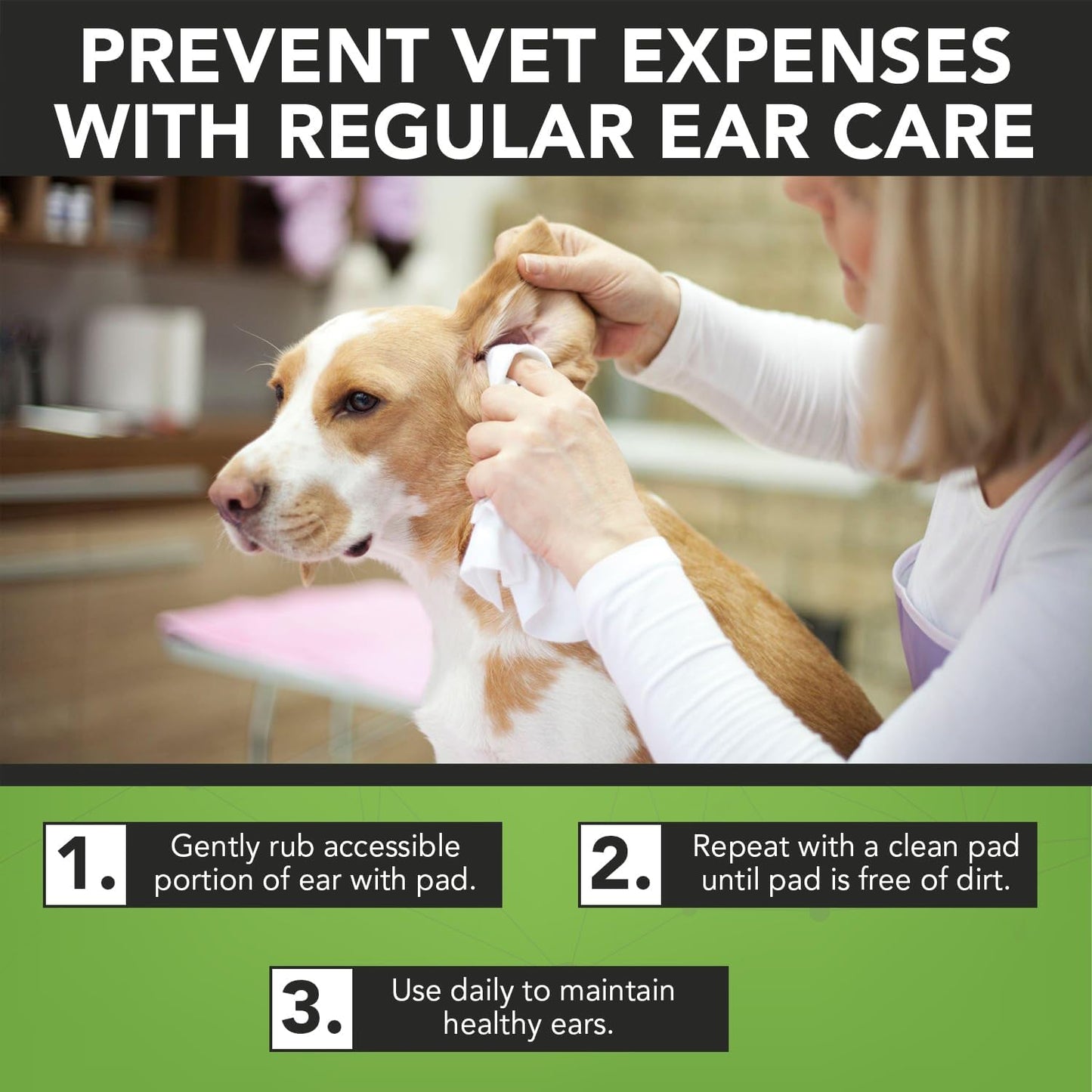 NOVEHA 150PCs Dog Ear Cleaner Wipes, Daily Ear Cleaner for Dogs & Cats - Stop Ear Itching with Aloe, Eucalyptus & Witch Hazel Ear Wipes for Dogs - for Odor Control, Dirt and Wax Removal, Unscented