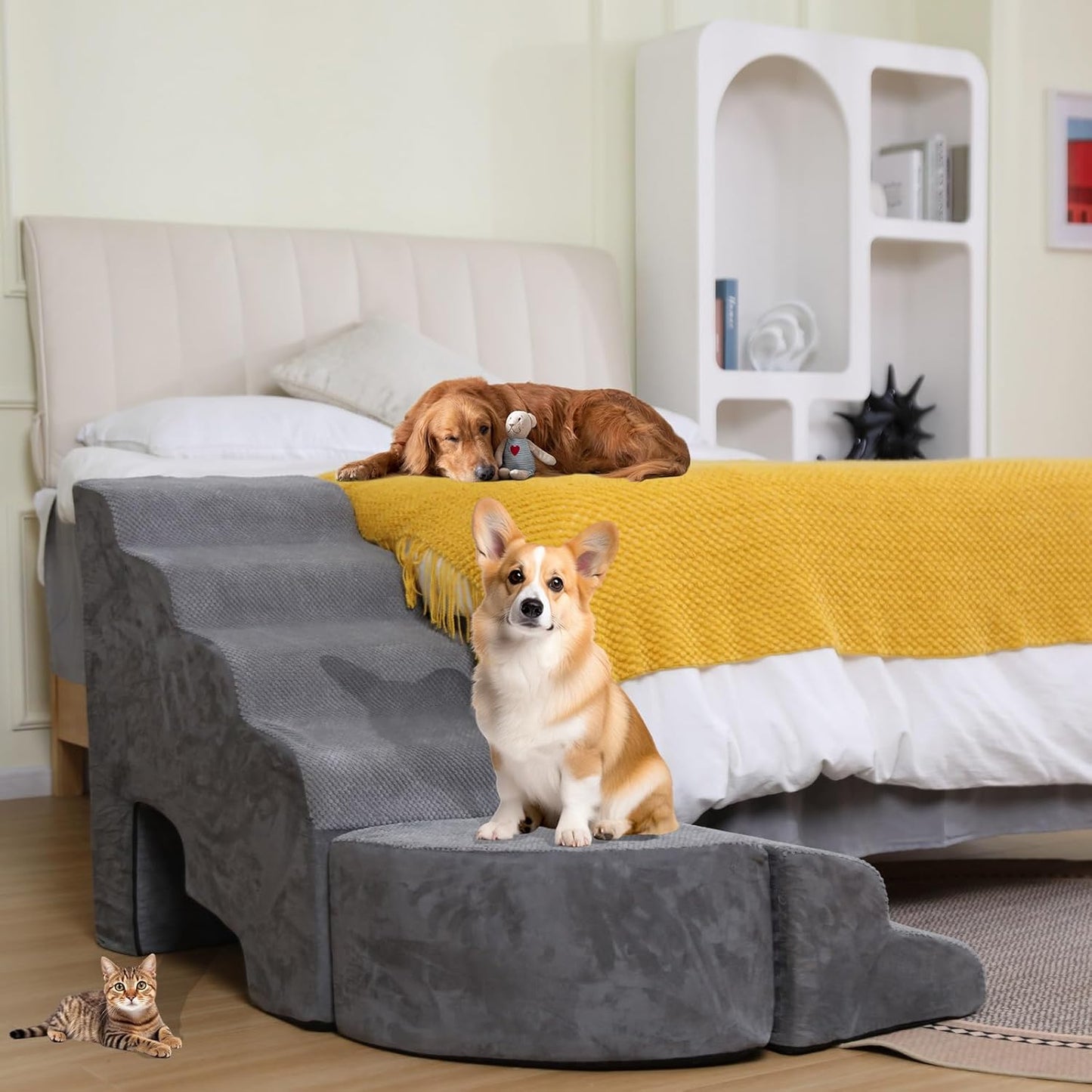 Dog Stairs for Small Dogs - LitaiL Dog Steps for High Bed, Sturdy 30in Stairs for Dogs to Get on Bed, Tall Pet Stairs Ramps with Removable Cover, Foam Pet Ramps for Bedside