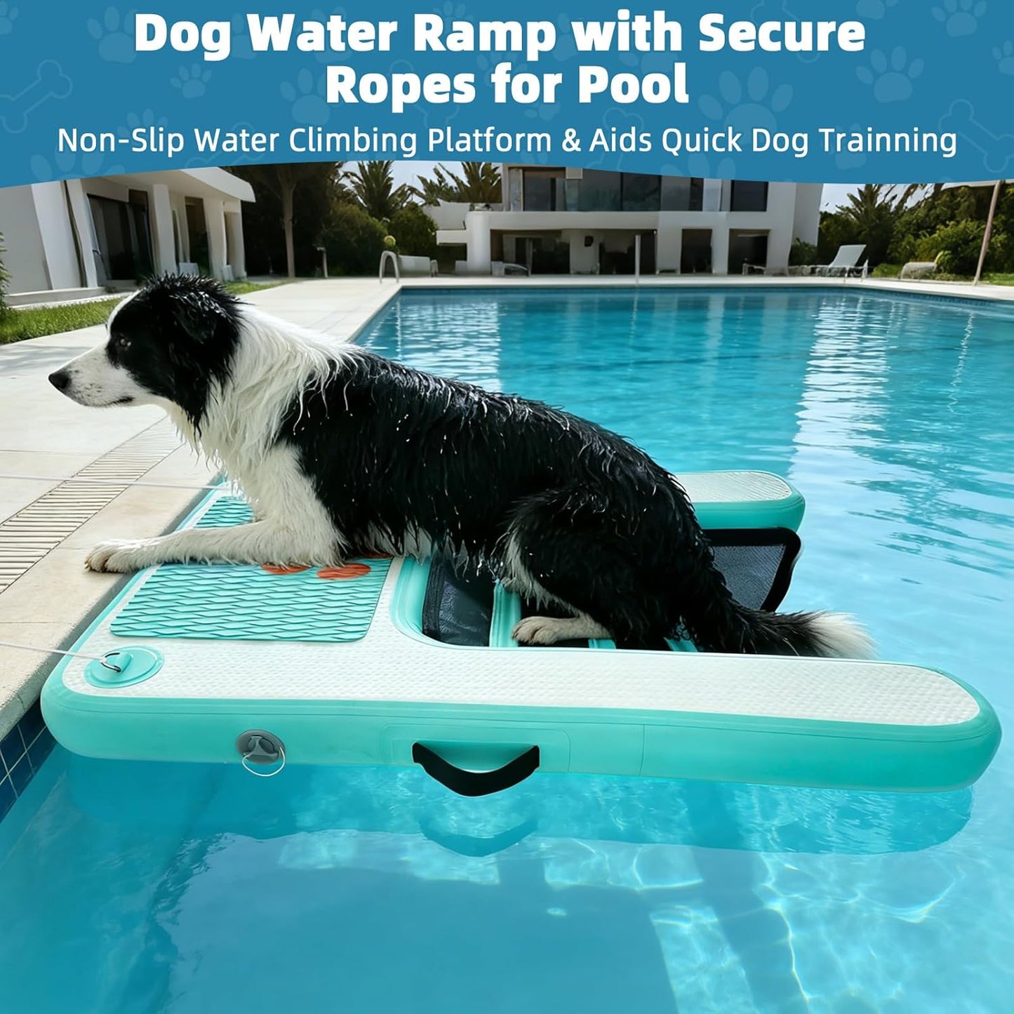 Inflatable Dog Water Ramp Floating Dock - 200LBS Capacity Non-Slip Pet Float Ladder Enables Safe Pool/Lake/Boat Entry