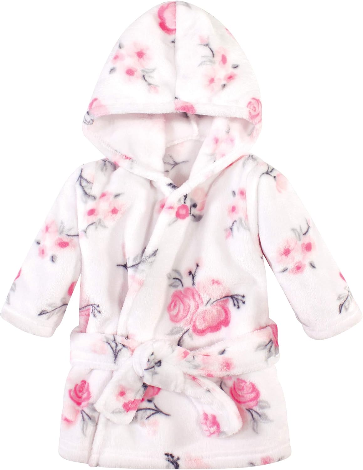Hudson Baby Unisex Baby Plush Animal Face Bathrobe, Pink Floral, 0-9 Months