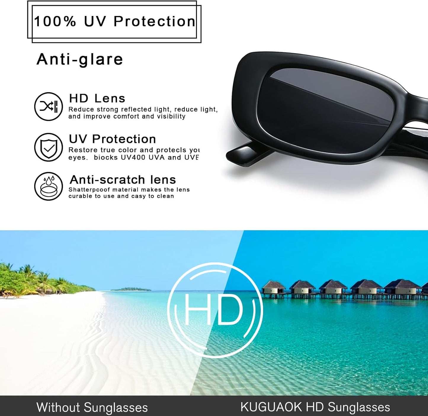 KUGUAOK Retro Rectangle Sunglasses Women and Men Vintage Small Square Sun Glasses UV Protection Glasse