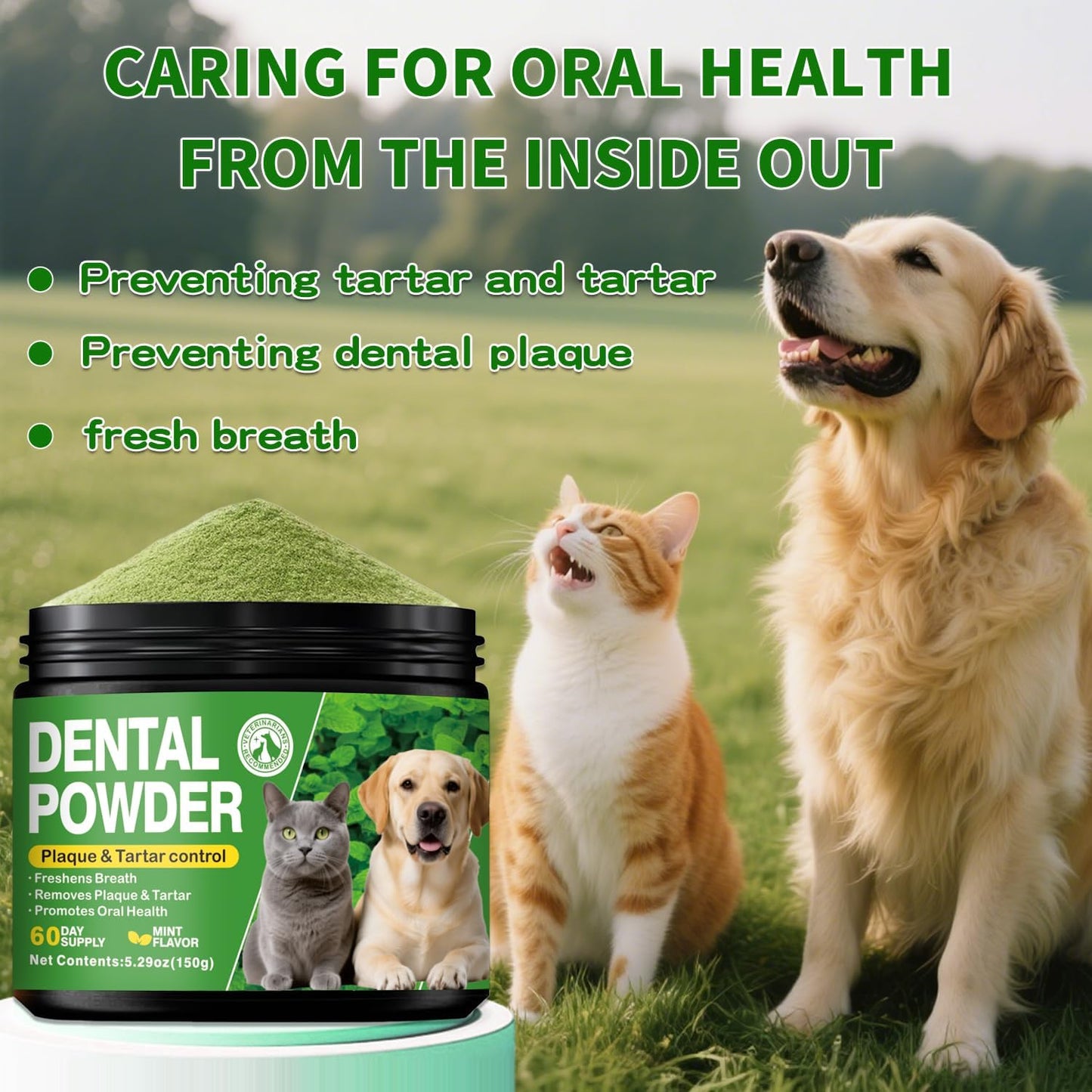 Dog Teeth Cleaning Powder - Dog Dental Powder with Enzymes & Probiotics | Plaque & Tartar Remover | Fresh Breath Treatment for Dogs | Mint Flavor - One Month Supply