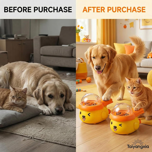 2-Pack Interactive Dog Treat Dispenser Toy, Press-Type Puzzle Cat Feeder for IQ Training and Mental Stimulation, Slow Feeder Enrichment Toy for Small to Mid-Size Dogs and Cats, Orange-Yellow