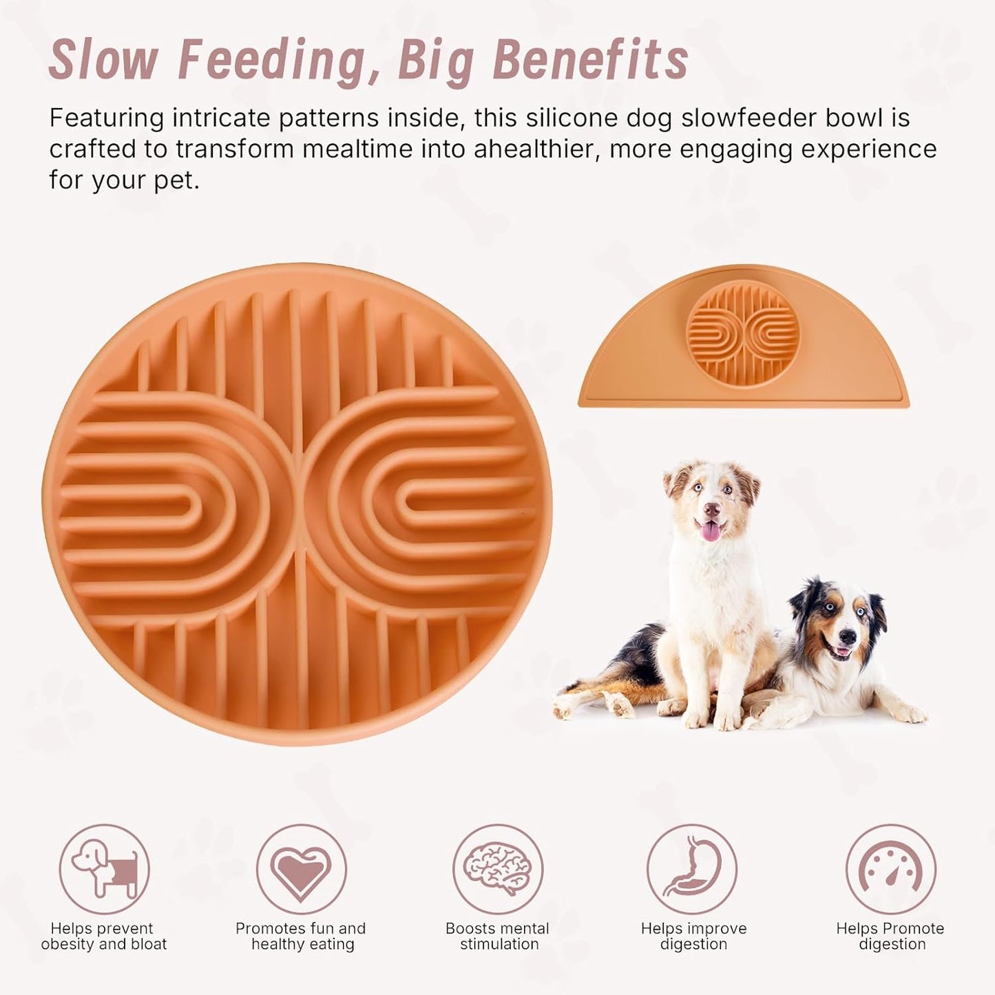 Slow Feeder Dogs Bowls with Mat, Silicone Dog Feeding Bowls with Suction Cup, Slow Eating Dog Food Bowl for Small to Medium Dogs, Non-Slip and Anti-Choking Design, Easy Clean (Terracotta)