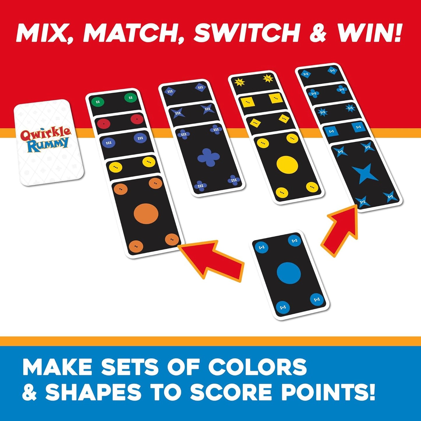 MindWare Qwirkle Rummy Card Game - Strategy Games for Adults and Family - Fun Family Games & Party Games for Adults - Match Shapes & Colors, Score Qwirkles to Win - Ages 8 and Up