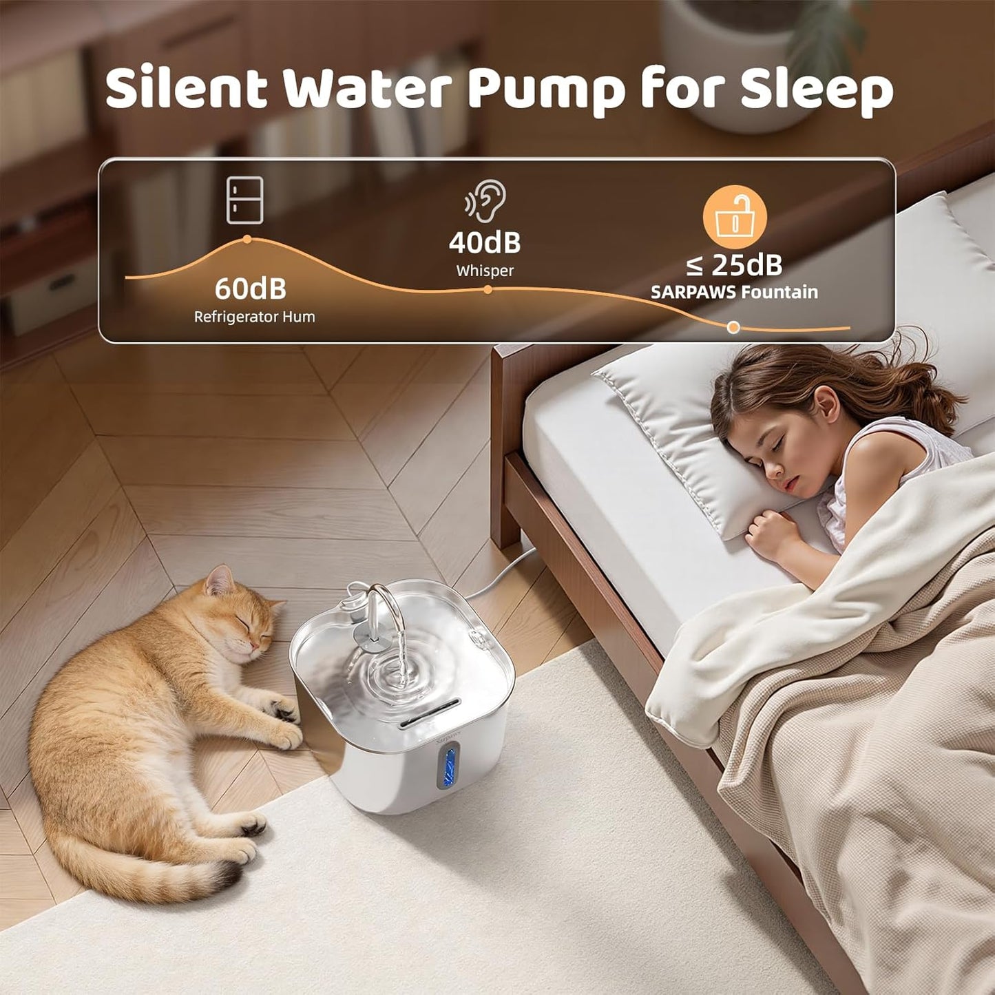 Cat Water Fountain Stainless Steel, 2.2L/74oz Pet Water Fountain for Cats Indoor, Ultra Quiet Cat Fountain for Cats and Small Animals, Cat Fountain for Drinking with 2 Filters & 2 Sponges