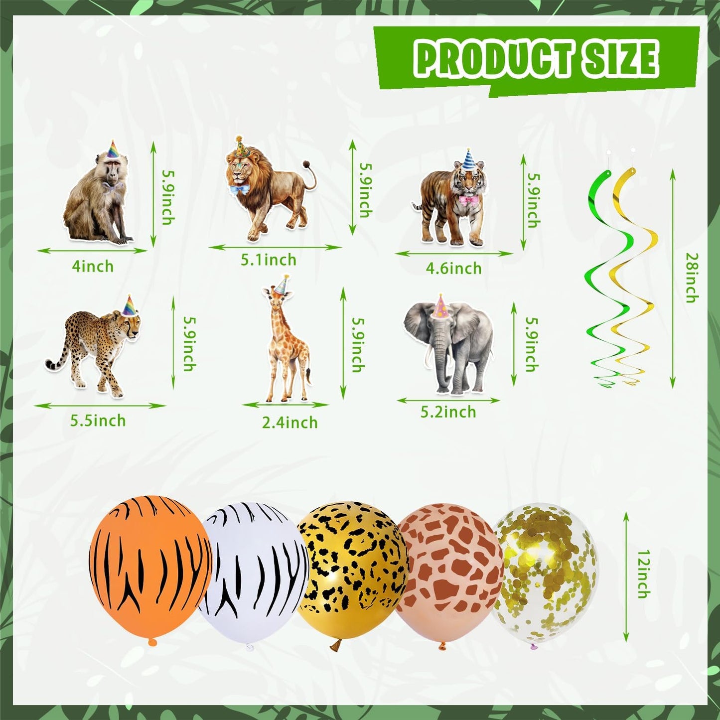 Safari Birthday Party Decorations, Jungle Wild Animals Birthday Party Supplies Decor with Backdrop, Banner, Balloons, Cake Toppers, Tablecloth, Centerpieces, Hanging Swirls