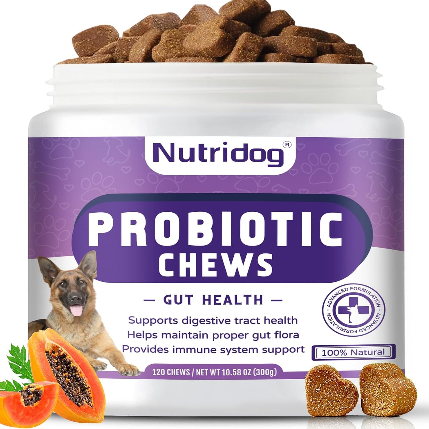 Probiotics for Dogs Chews, Duck Flavor - Supports Gut Health, Digestive Balance & Seasonal Allergy Relief & Itchy Skin Relief - Prebiotic & Probiotic Soft Chews(120 Count) (Duck)