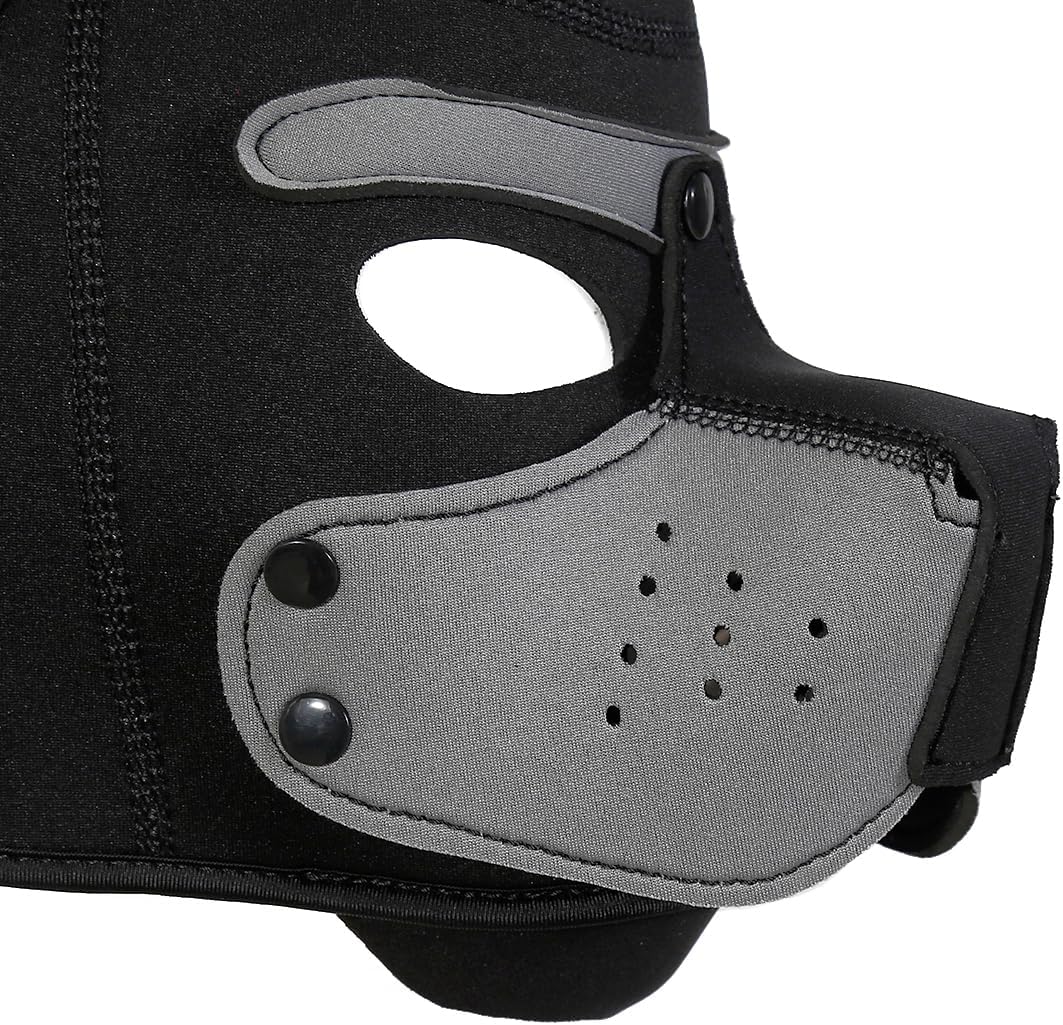 Neoprene Puppy Hood Mask Removable Halloween Dog Head Hood Costume Accessory (Gray, Mask Collar&Armand)