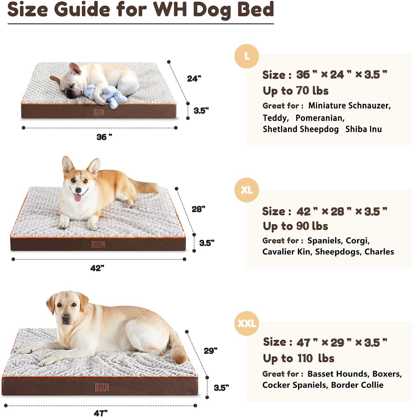 Figopage Orthopedic Dog Beds Large Sized Dog, Memory Foam Dogs Bed with Removable Cover, Washable Pet Mat Non-Slip Bottom, Waterproof Pet Crate Pad, 42×28, Brown