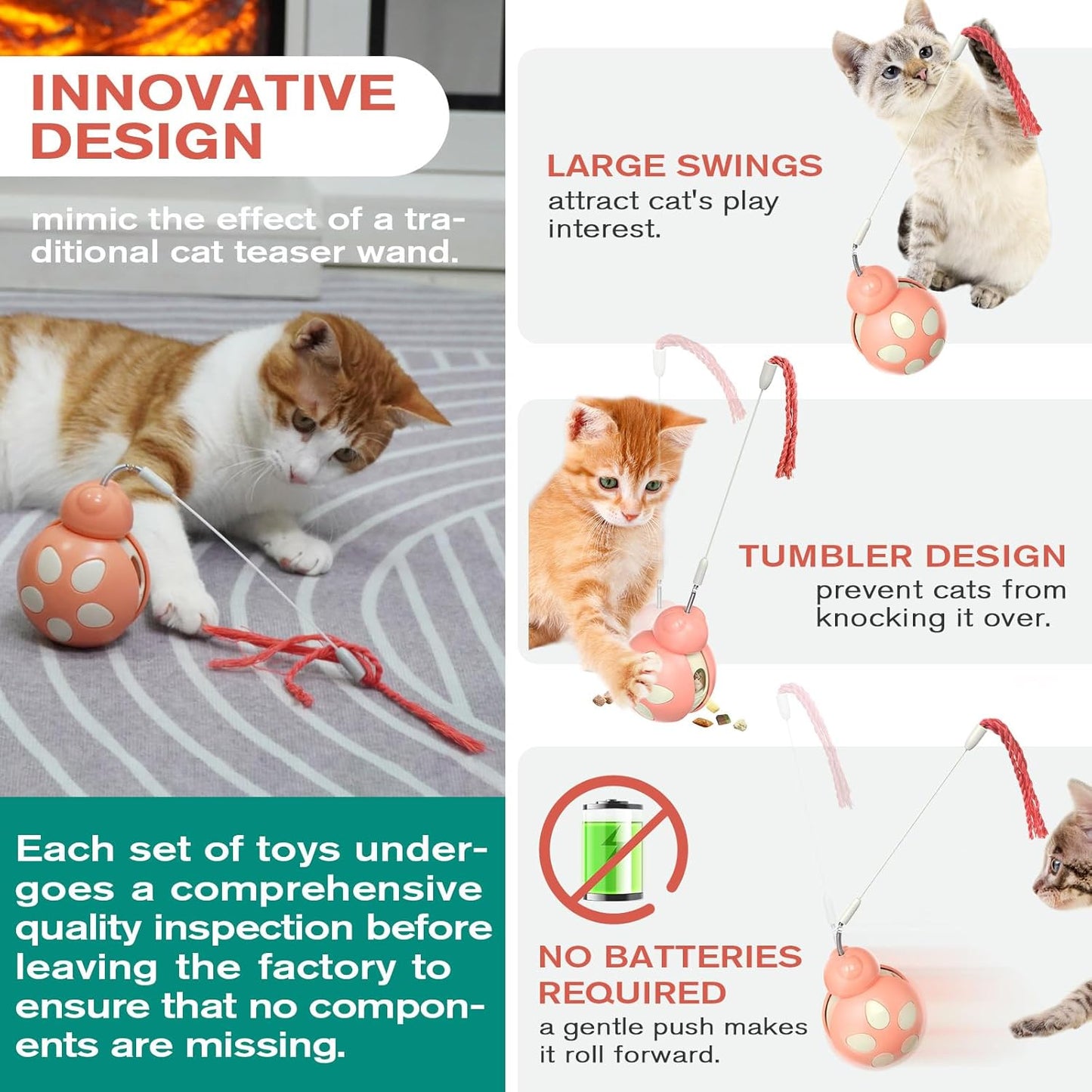 Cat Interactive Toy Treat Dispenser Cat Tumbler Toy with Teaser Wand Cat Toy Bowl Slow Feeder